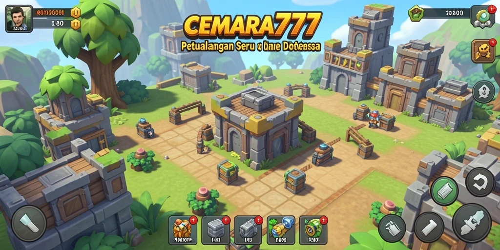 Screenshot gameplay CEMARA777 menampilkan menara yang berfungsi melindungi dari serangan musuh.