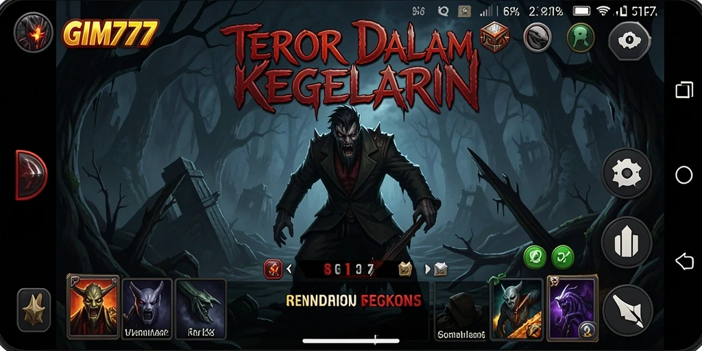 Screenshot GIM777 menampilkan suasana menyeramkan dengan makhluk mengintai.