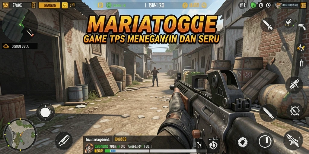 Screenshot MARIATOGEL menampilkan aksi gameplay TPS yang intens.