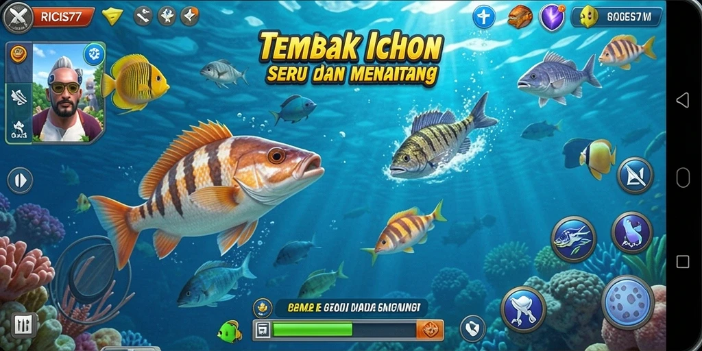 Tampilan gameplay RICIS77 dengan aksi seru Tembak Ikan.